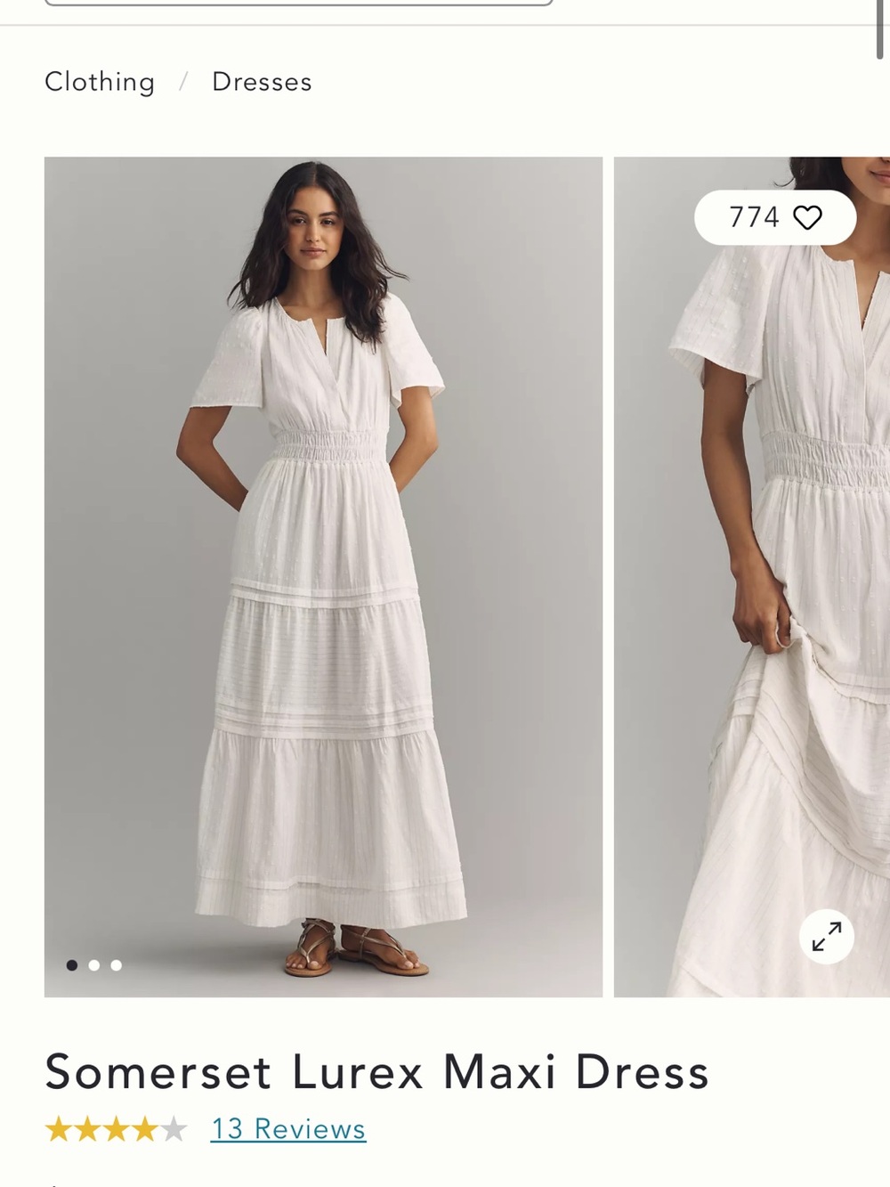 Anthropologie White Somerset Lurex Maxi Dress